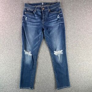 7 For All Mankind Jeans Women 27 Josefina Skinny Boyfriend Blue Distressed
